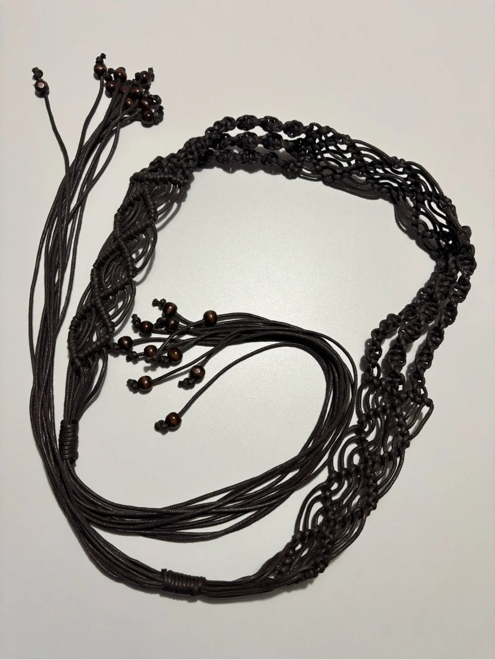 Boho Macrame Cord Belt With Wooden Beads